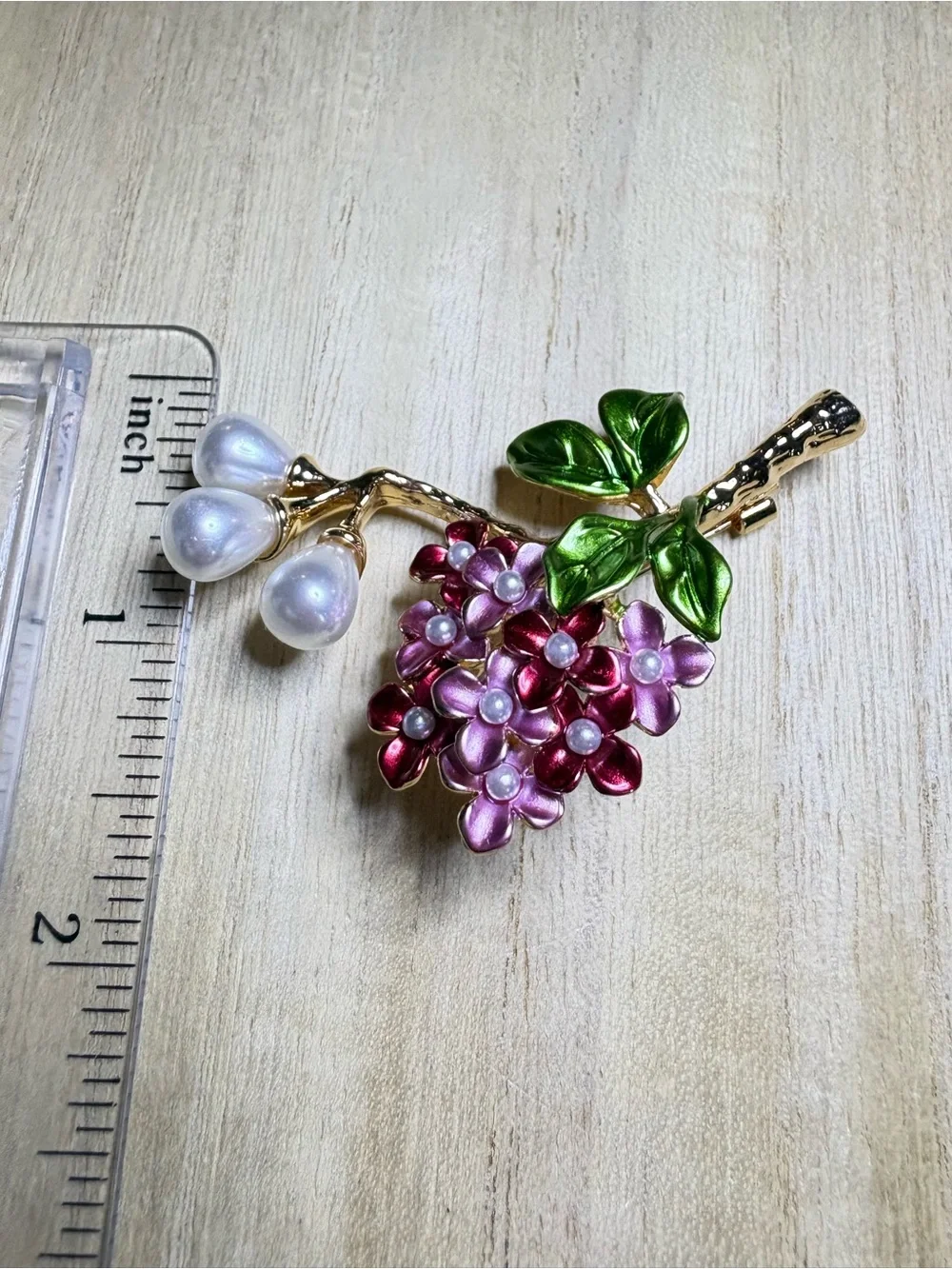 Floral Pearl Branch Brooch - Pink & Green